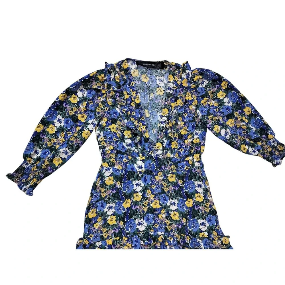 Code x Mode Women's‎ Blue Yellow Ruffle Tiered Floral Casual Maxi Dress Size S